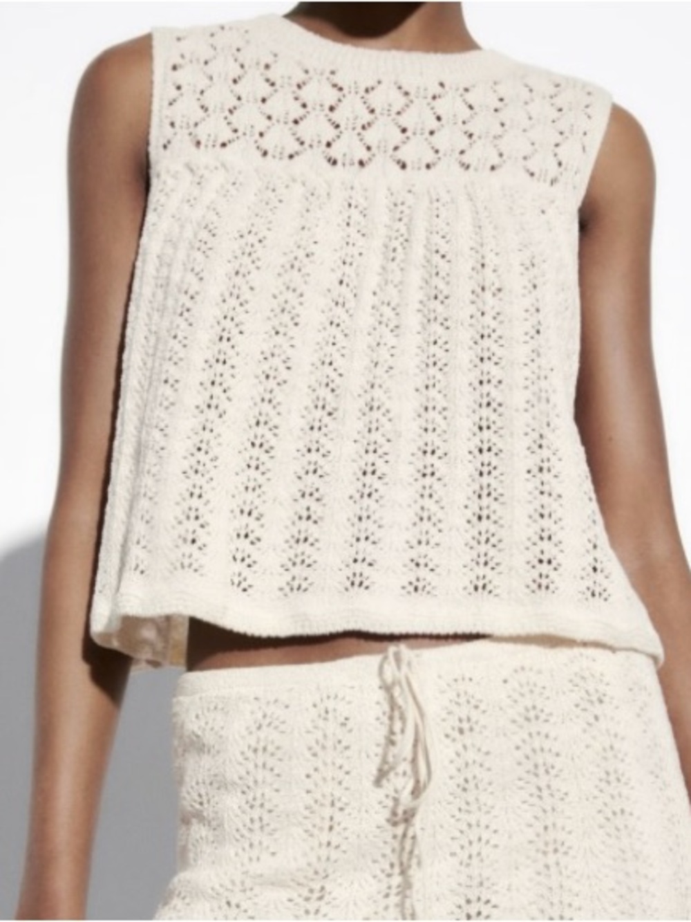 Zara Cream Open Knit High Neck A-Line Sleeveless Top Summer Essential – Size S